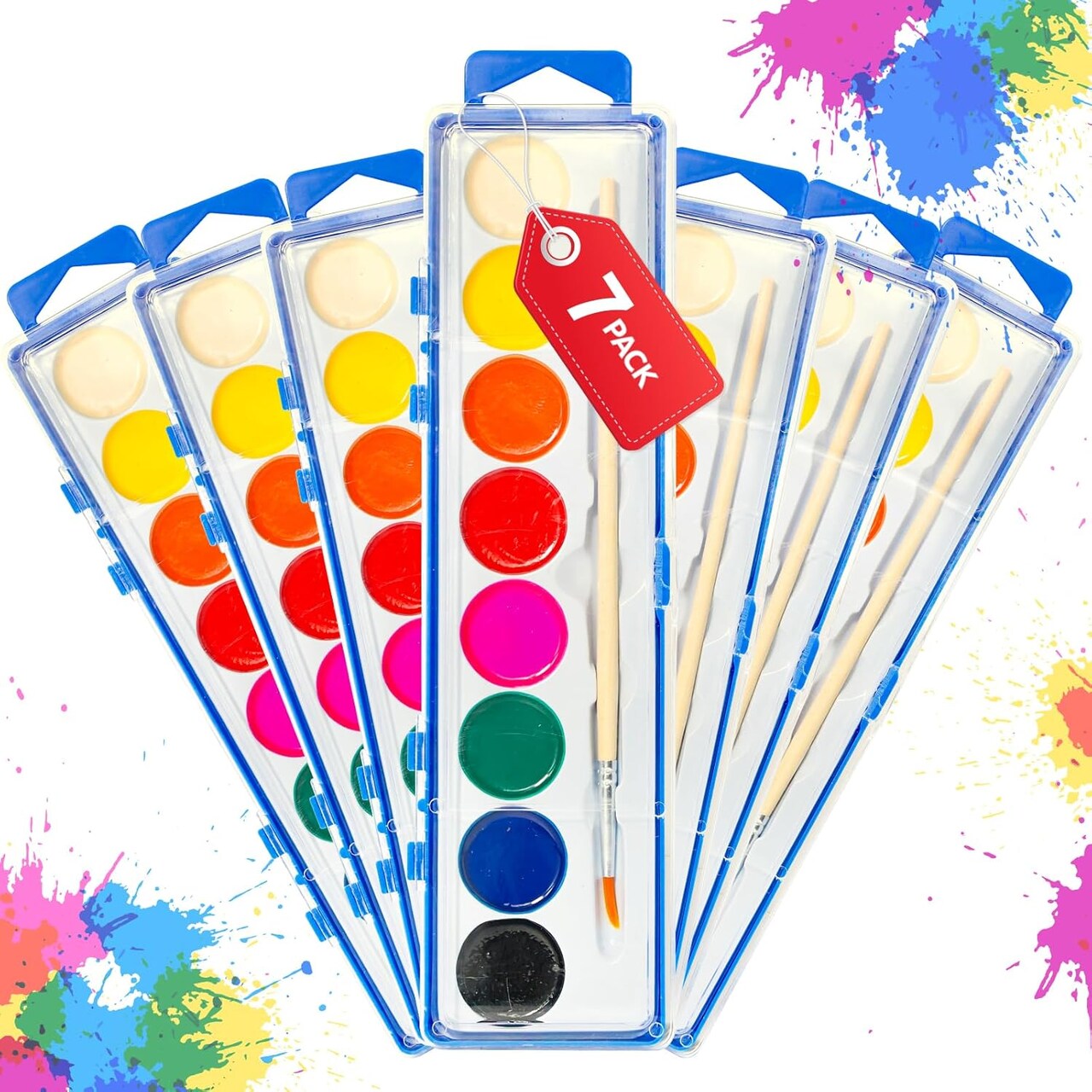 7 Pack Watercolor Paint Set for Kids - 8 Washable,Bright Colors with Paintbrush Watercolor Paint Bulk for Kids Party Favors,Classrooms Supplies,Art Lessons